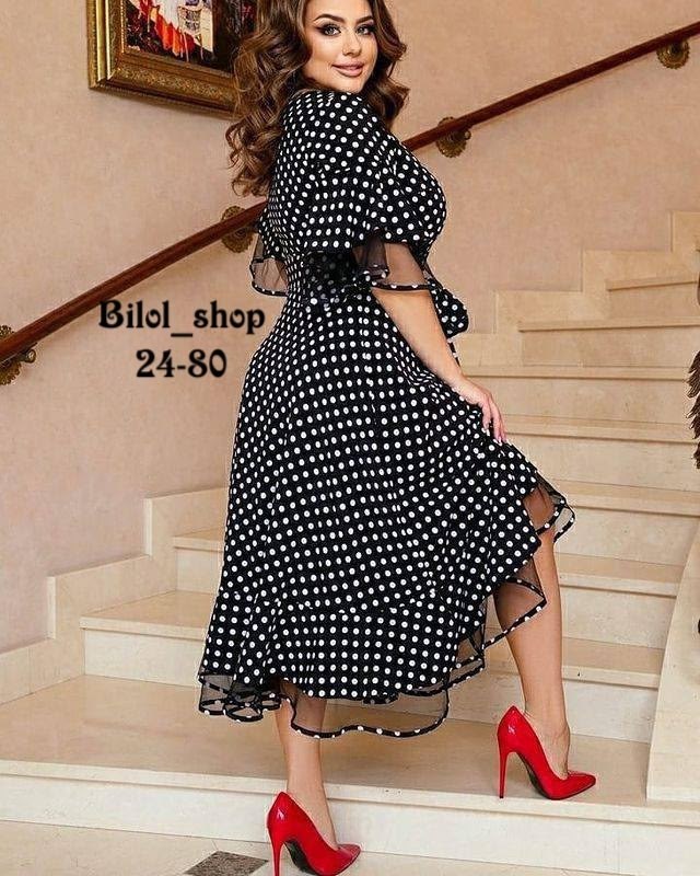 платье нарядное,платье миди,платья женские больших размеров,женское платье в горошек,платья большие размеры