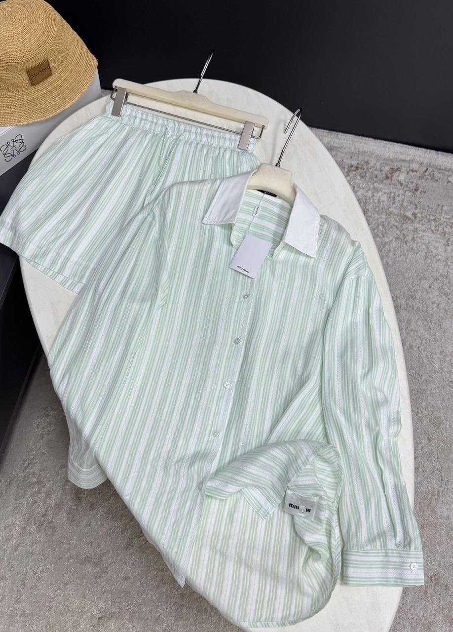 костюм летний с шортами и рубашкой оверсайз,костюм рубашка и шорты,летний костюм с шортами и рубашкой,modavera poplin striped shirt - shorts set - beige,костюм женский летний