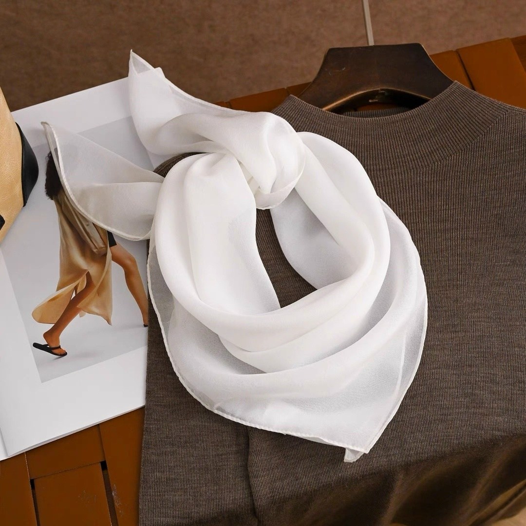 белый шелковый шарф,шарф белый,шелковый шарф,шифоновый шарф белый,женский шелковый шарф