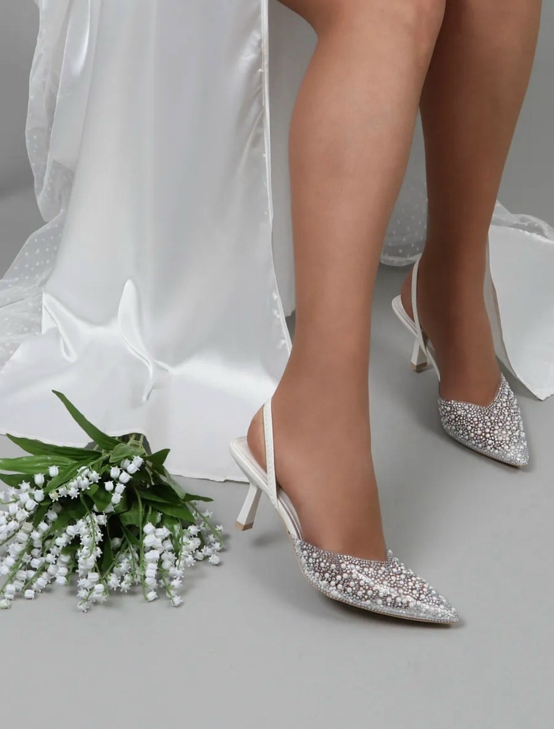 туфли на каблуке вечерние слингбэки со стразами l.y.malle 430124182,туфли на каблуке свадебные,туфли женские свадебные,туфли женские на каблуках,туфли на каблуке праздничные