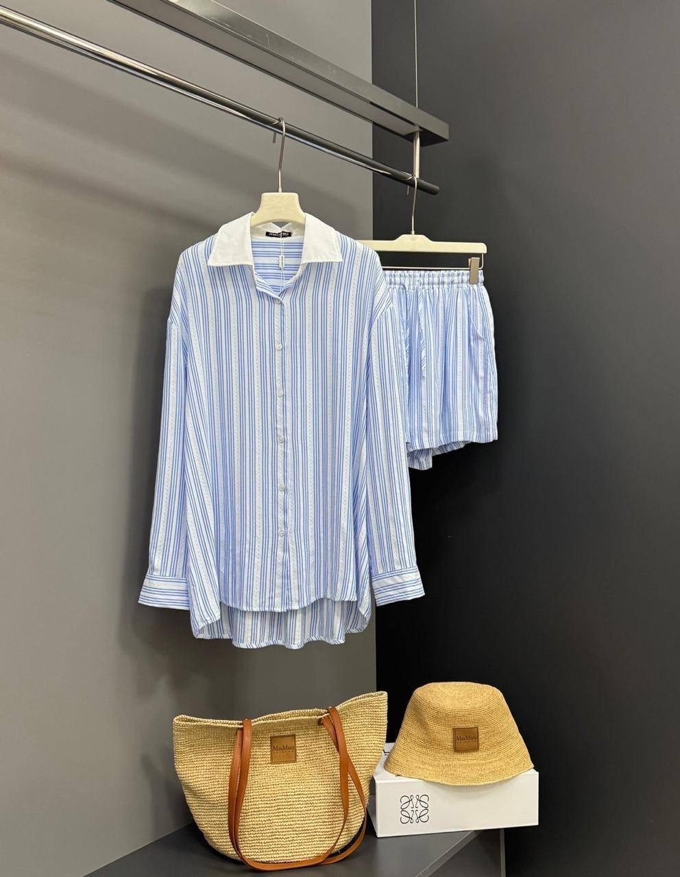 костюм летний с шортами рубашкой льняной в полоску из льна betrendy wear,костюм женский летний с шортами и рубашкой из льна,женские комбинезоны,костюм летний с шортами и рубашкой льняной,костюм в поло