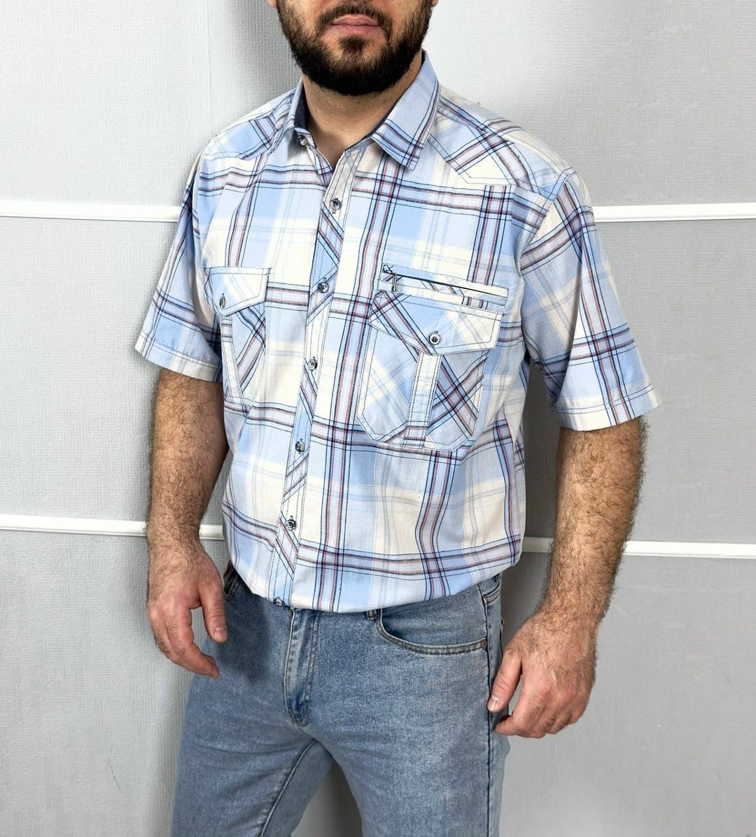 рубашка в клетку демисезонная h&t adam store,рубашка мужская,повседневная рубашка,рубашка мужская с коротким рукавом,рубашка с короткими рукавами в клетку