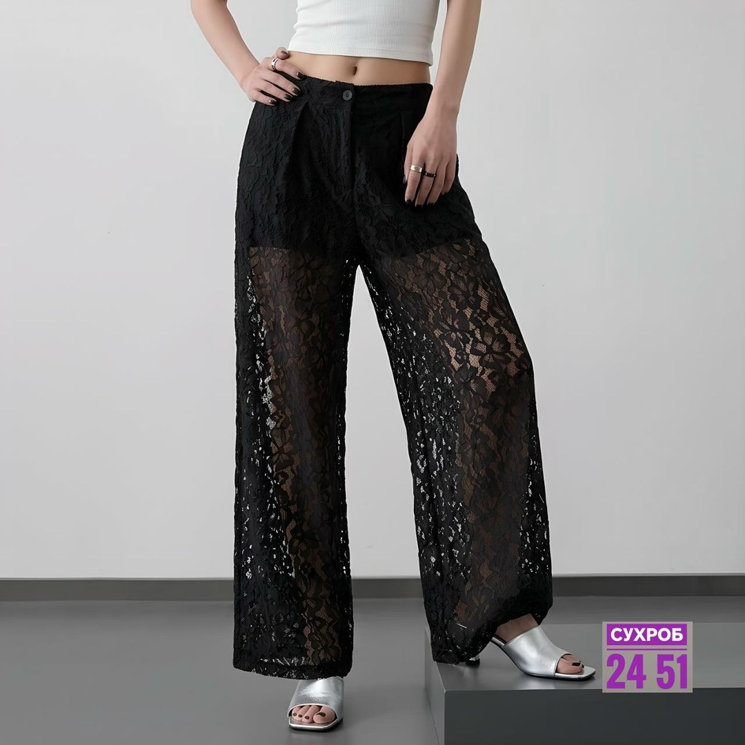 брюки гипюровые на полном подкладе палаццо muraus,брюки женские гипюровые на полном подкладе палаццо muraus,женские брюки палаццо из гипюра на полном подкладе арт.494751,брюки кружевные прозрачные гип