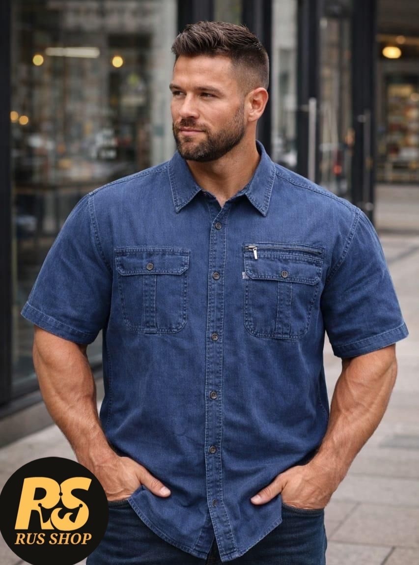 рубашка мужская джинсовая,джинсовая рубашка с коротким рукавом,рубашка джинса,рубашка с коротким рукавом мужская,рубашка мужская джинсовая большой размер