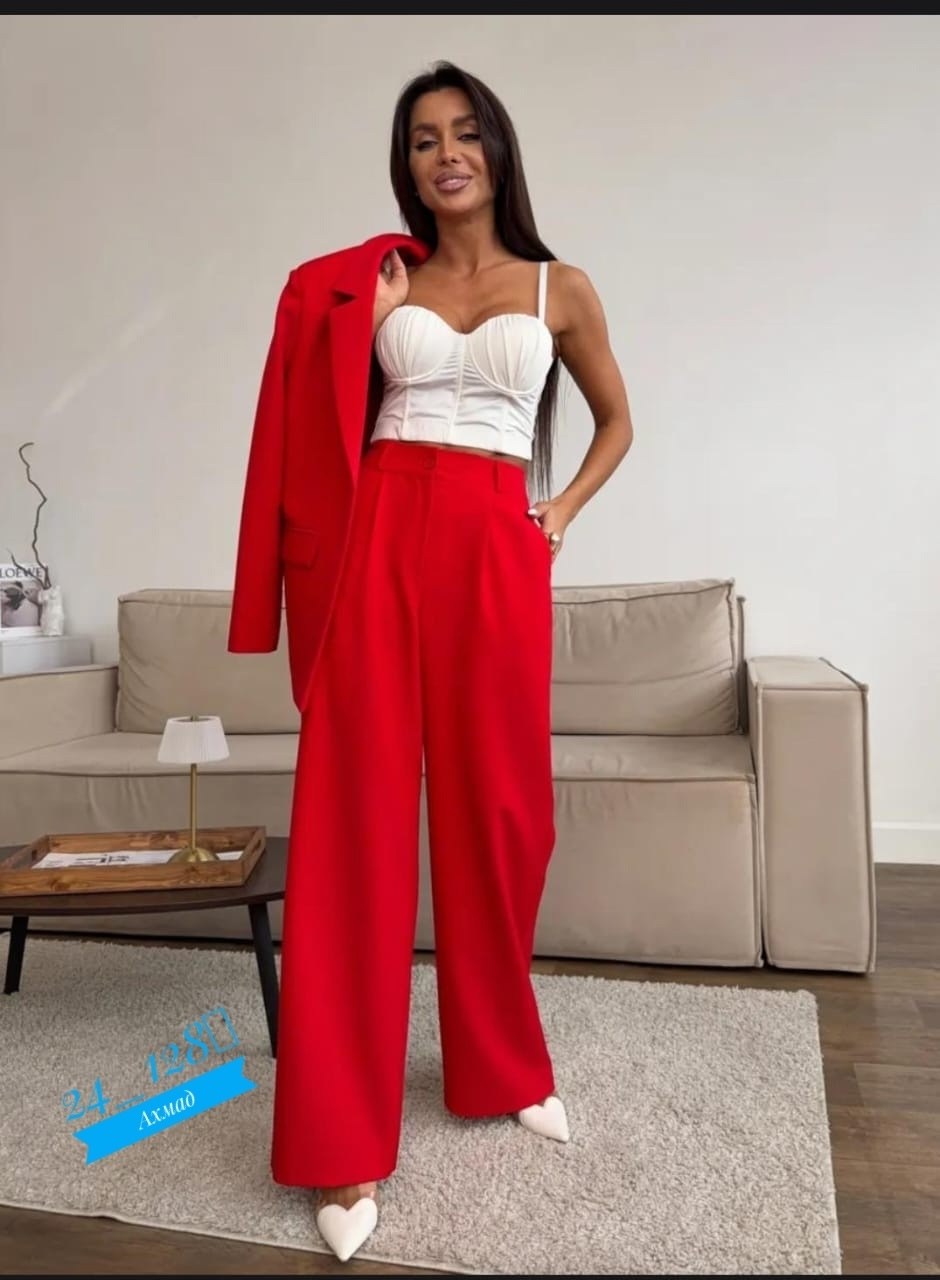 женский брючный костюм,костюм брючный,брюки палаццо,брюки палаццо красные,красный брючный костюм