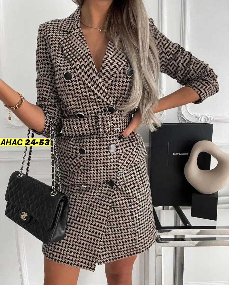 женский длинный пиджак в клетку,платье пиджак,платье пиджак в клетку,костюм с юбкой,клетчатое платье пиджак