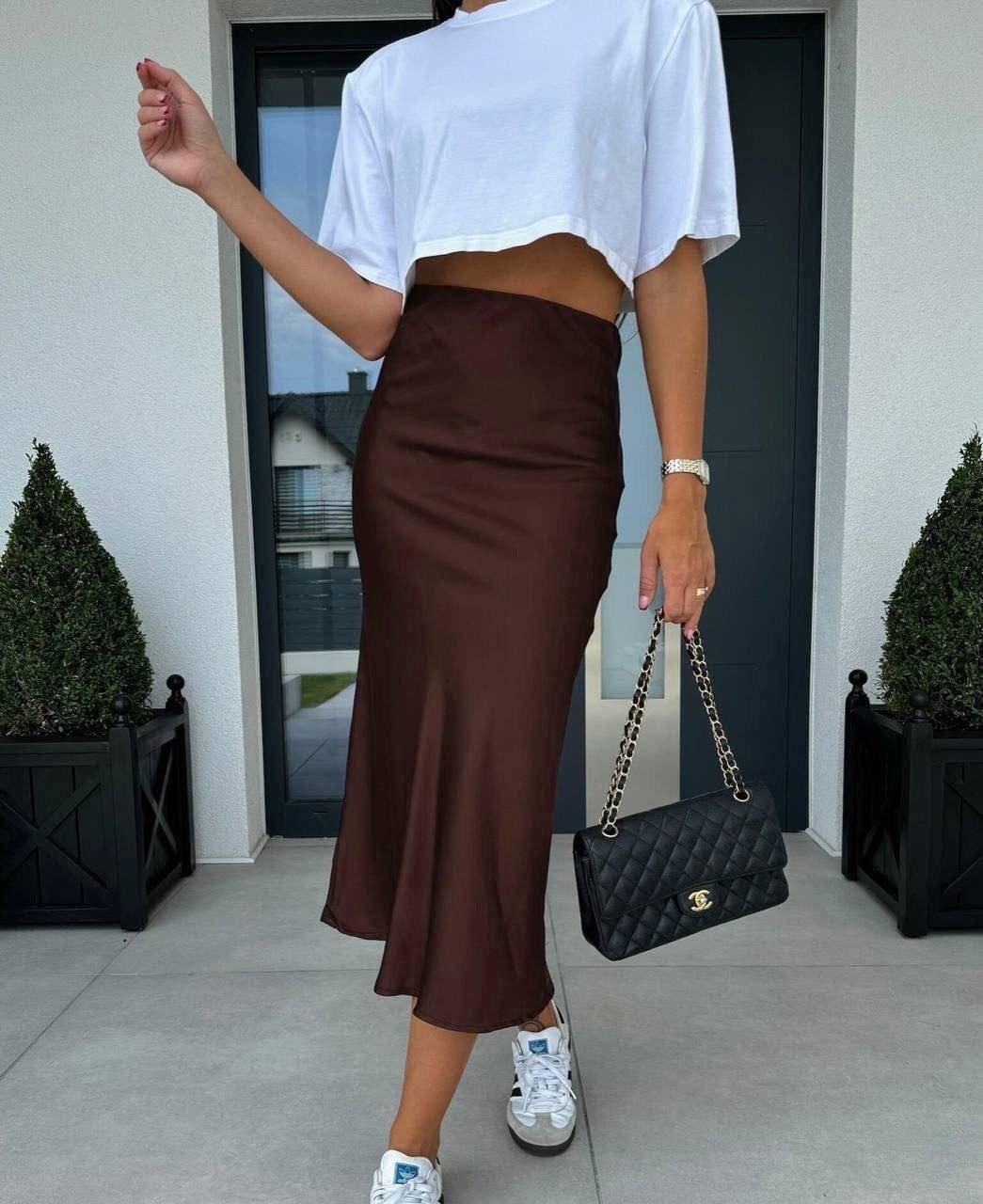 атласная юбка с высоким,юбка свободного кроя,шелковые юбки,юбка атласная миди,юбка атласная миди shop&cub777