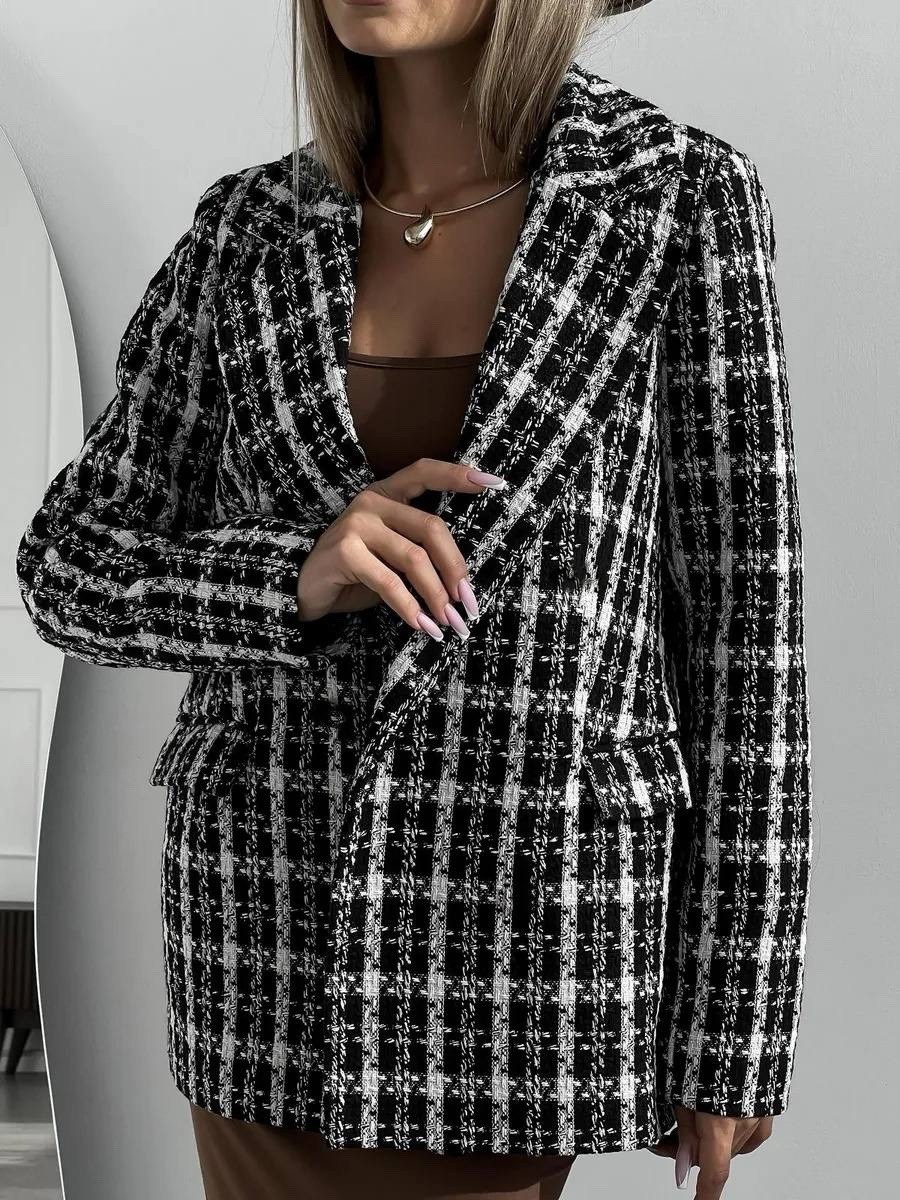 пиджак твидовый в клетку приталенный жакет provocanto,пиджак твидовый в клетку,твидовый жакет,твидовый пиджак,пиджак женский в клетку