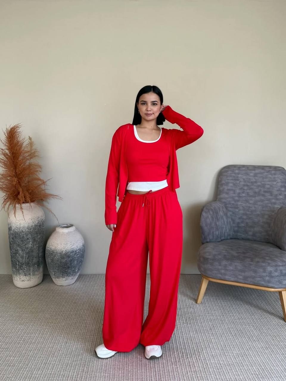 костюм тройка: кардиган, топ, брюки палаццо (плотный хлопок),костюм с брюками,брючные костюмы,костюм тройка женский,женский костюм