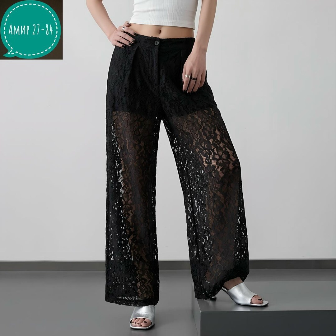 брюки прямые из кружева mollis,женские брюки палаццо из гипюра на полном подкладе арт.494751,кружевные штаны,кружевные брюки,брюки кружевные прозрачные гипюровые