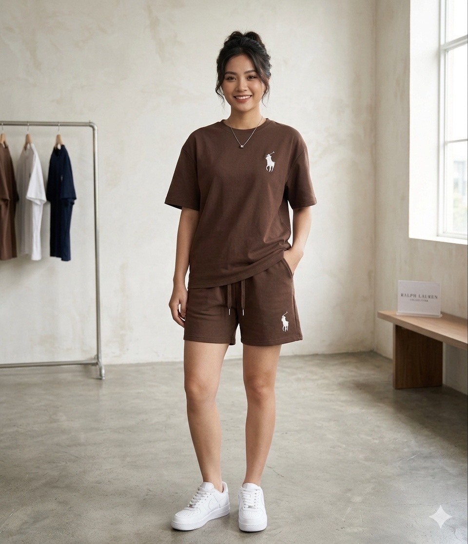 костюм с шортами и футболкой поло летний insomand,костюм с шортам,женский костюм с шортами,костюм женский,костюм с шортами и футболкой поло летний insomand цвет шоколадно-коричневый