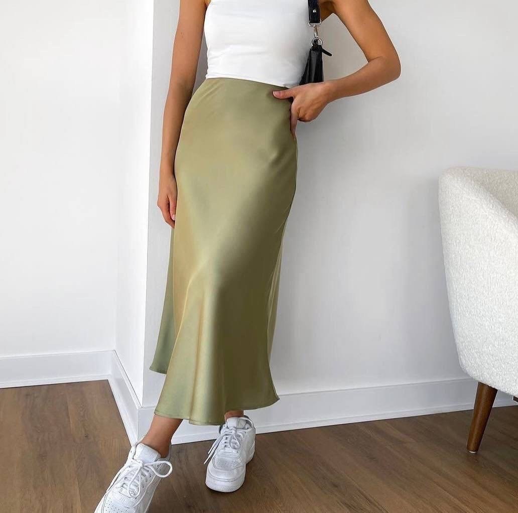 атласная юбка с высоким,юбка свободного кроя,шелковые юбки,юбка атласная миди,юбка атласная миди shop&cub777