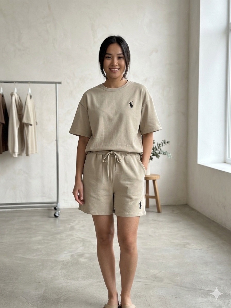 костюм с шортами и футболкой поло летний insomand,костюм с шортам,женский костюм с шортами,костюм женский,костюм с шортами и футболкой поло летний insomand цвет шоколадно-коричневый