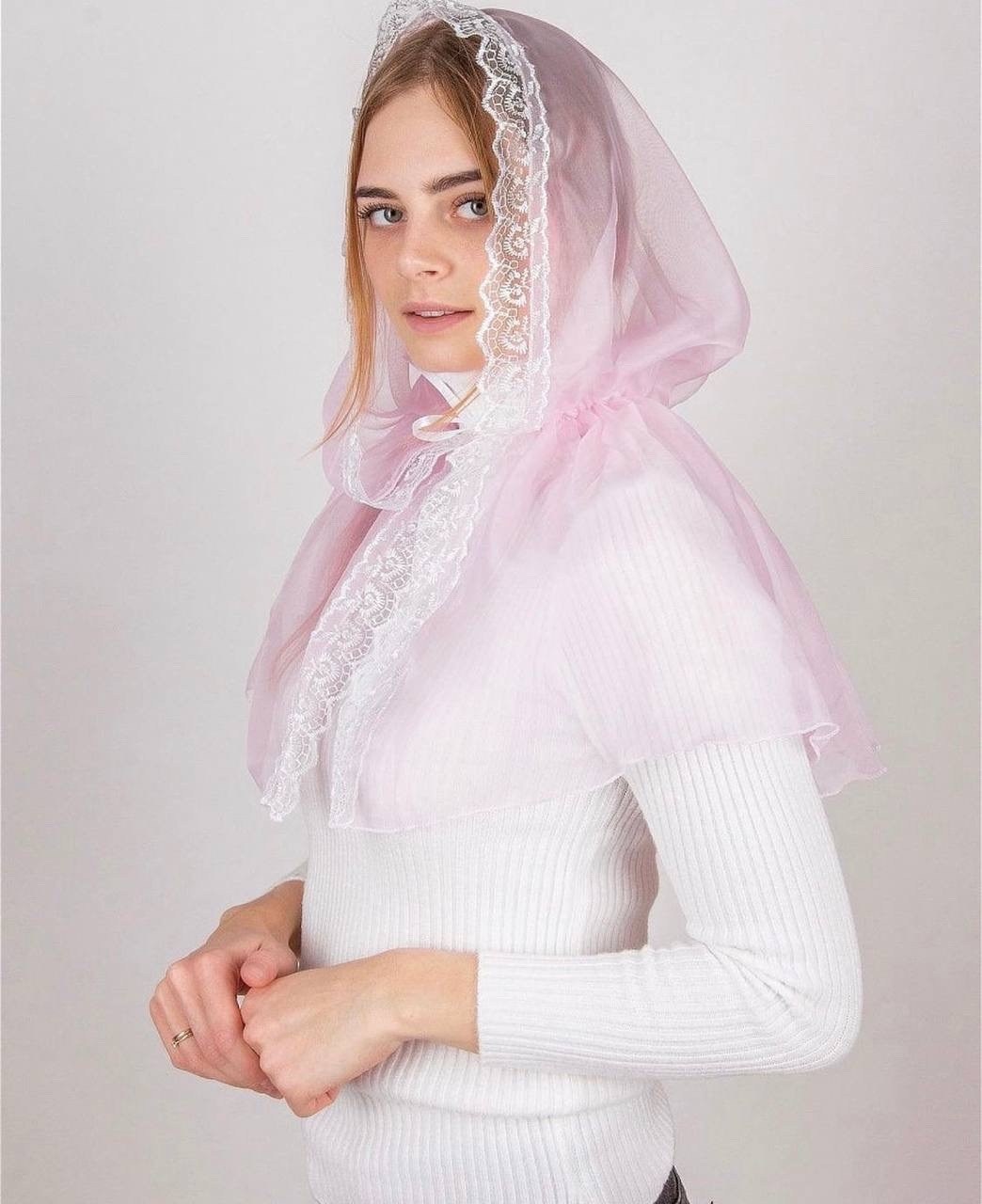 лиловый платок на голову,платок для храма женский,платок в церковь,церковный платок,платок ниспадающий