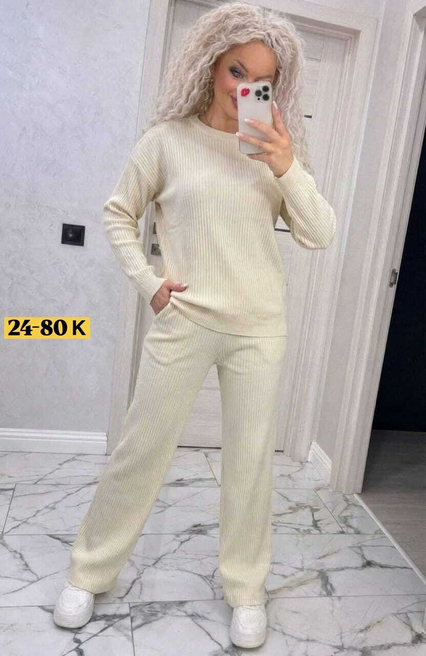 костюм женский,вязаный костюм с брюками палаццо,трикотажный вязаный костюм в рубчик с брюками палаццо,костюм классический,вязаный брючный костюм