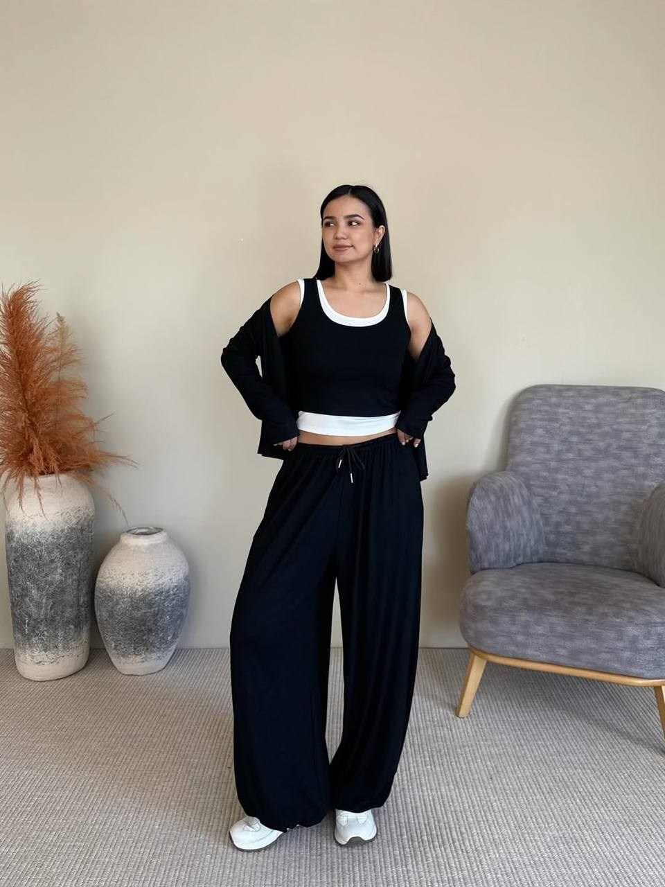 костюм тройка: кардиган, топ, брюки палаццо (плотный хлопок),костюм с брюками,брючные костюмы,костюм тройка женский,женский костюм