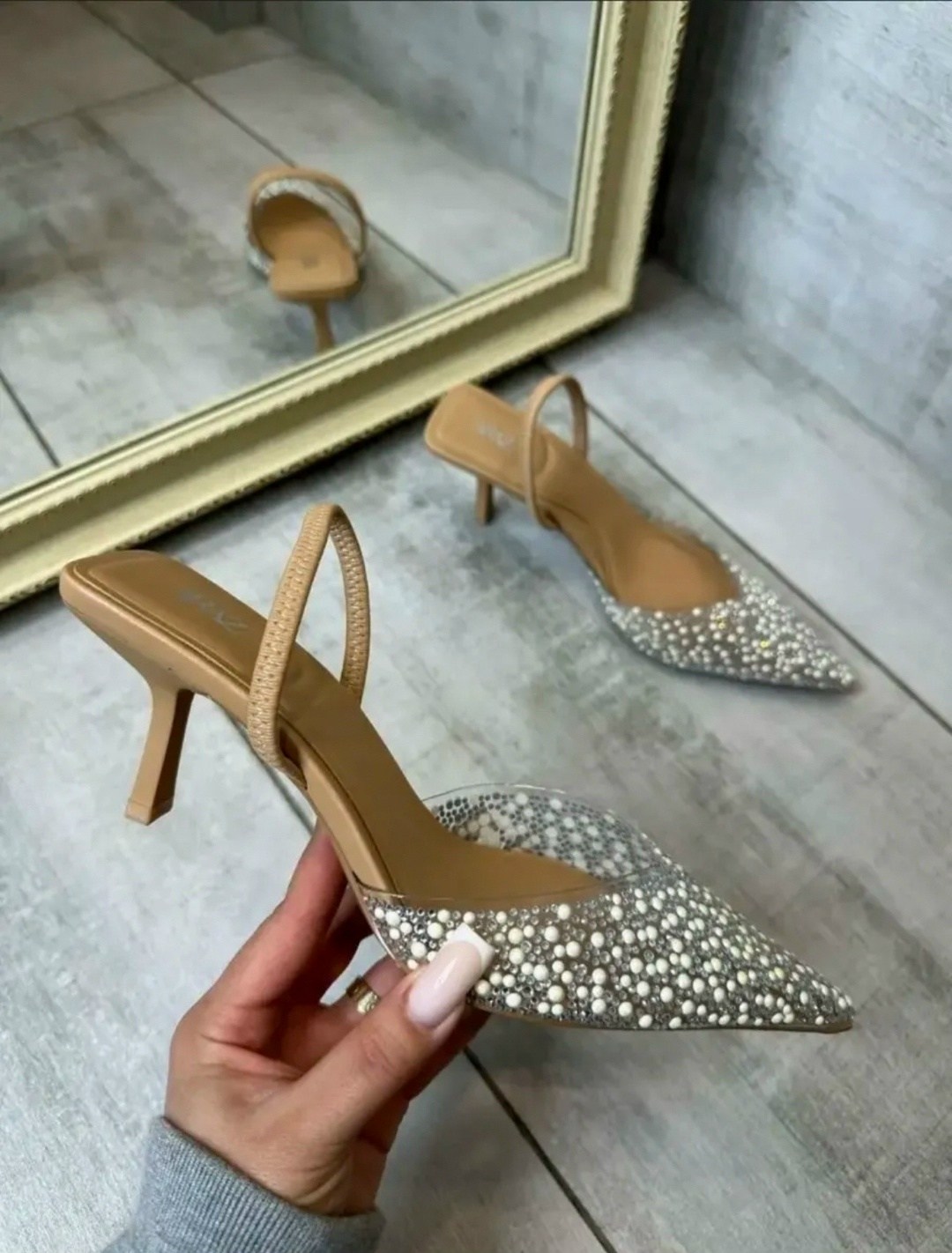 туфли на каблуке вечерние слингбэки со стразами l.y.malle 430124182,туфли на каблуке свадебные,туфли женские свадебные,туфли женские на каблуках,туфли на каблуке праздничные