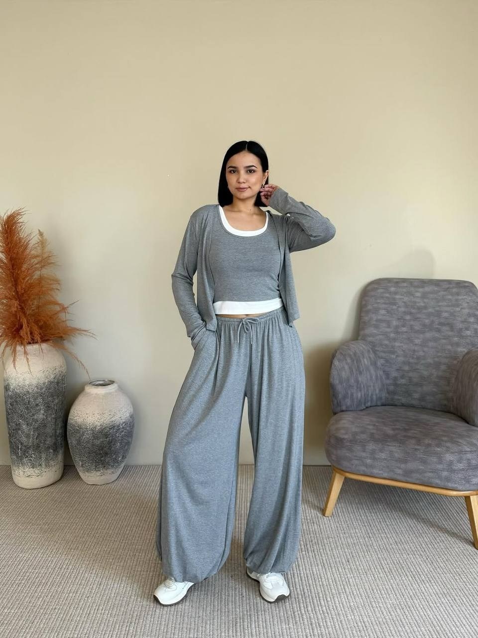 костюм тройка: кардиган, топ, брюки палаццо (плотный хлопок),костюм с брюками,брючные костюмы,костюм тройка женский,женский костюм