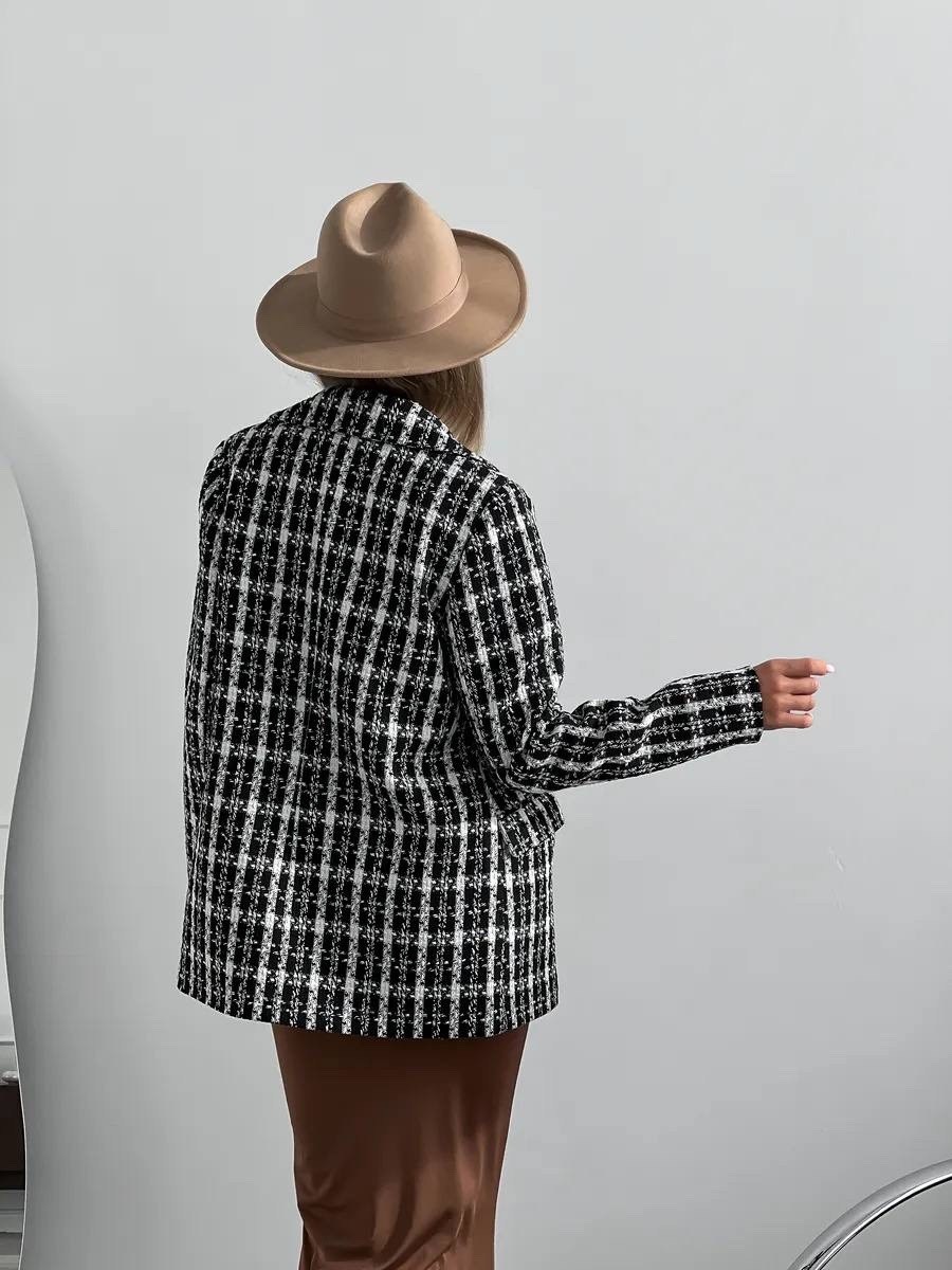 пиджак твидовый в клетку приталенный жакет provocanto,пиджак твидовый в клетку,твидовый жакет,твидовый пиджак,пиджак женский в клетку