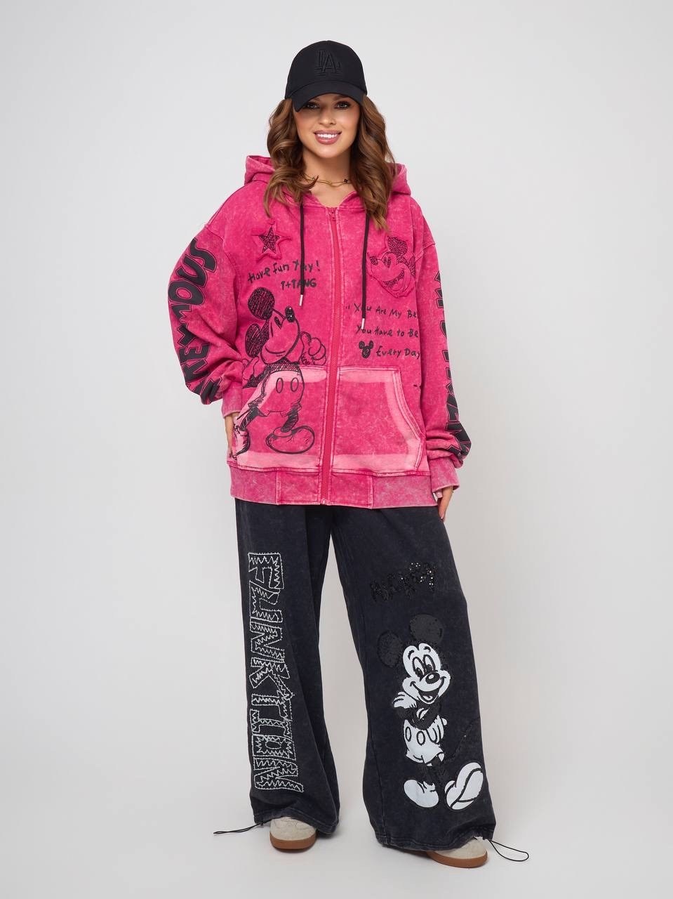 свитшот оверсайз с принтом "микки маус",худи микки маус,толстовка розовая,свитшот женская,толстовка