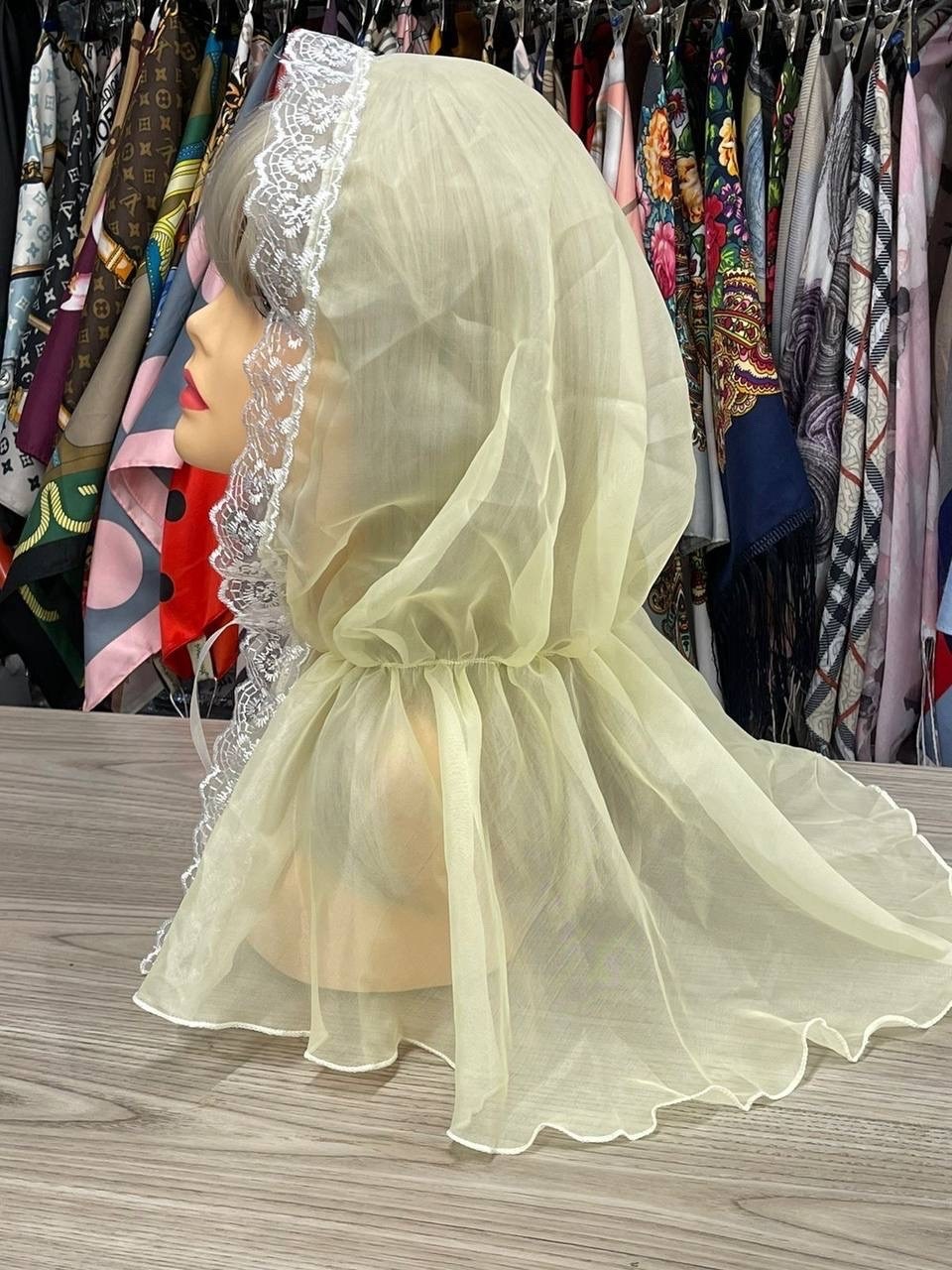 лиловый платок на голову,платок для храма женский,платок в церковь,церковный платок,платок ниспадающий