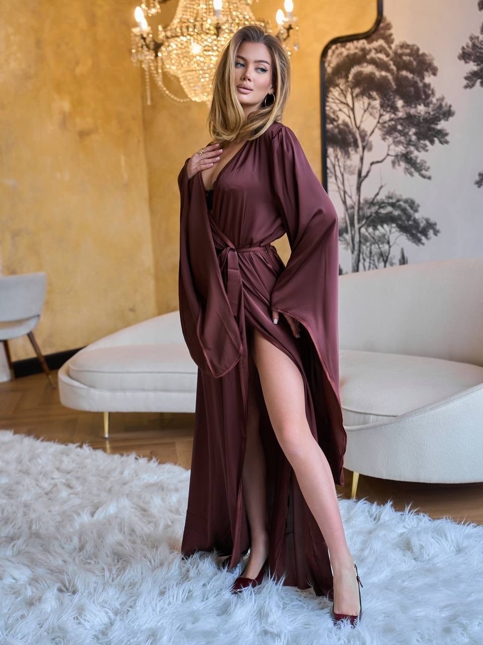 атласный халат,шелковый длинный халат,атласный халат shantal lingerie бордовый,женский шелковый халат,шелковый халат