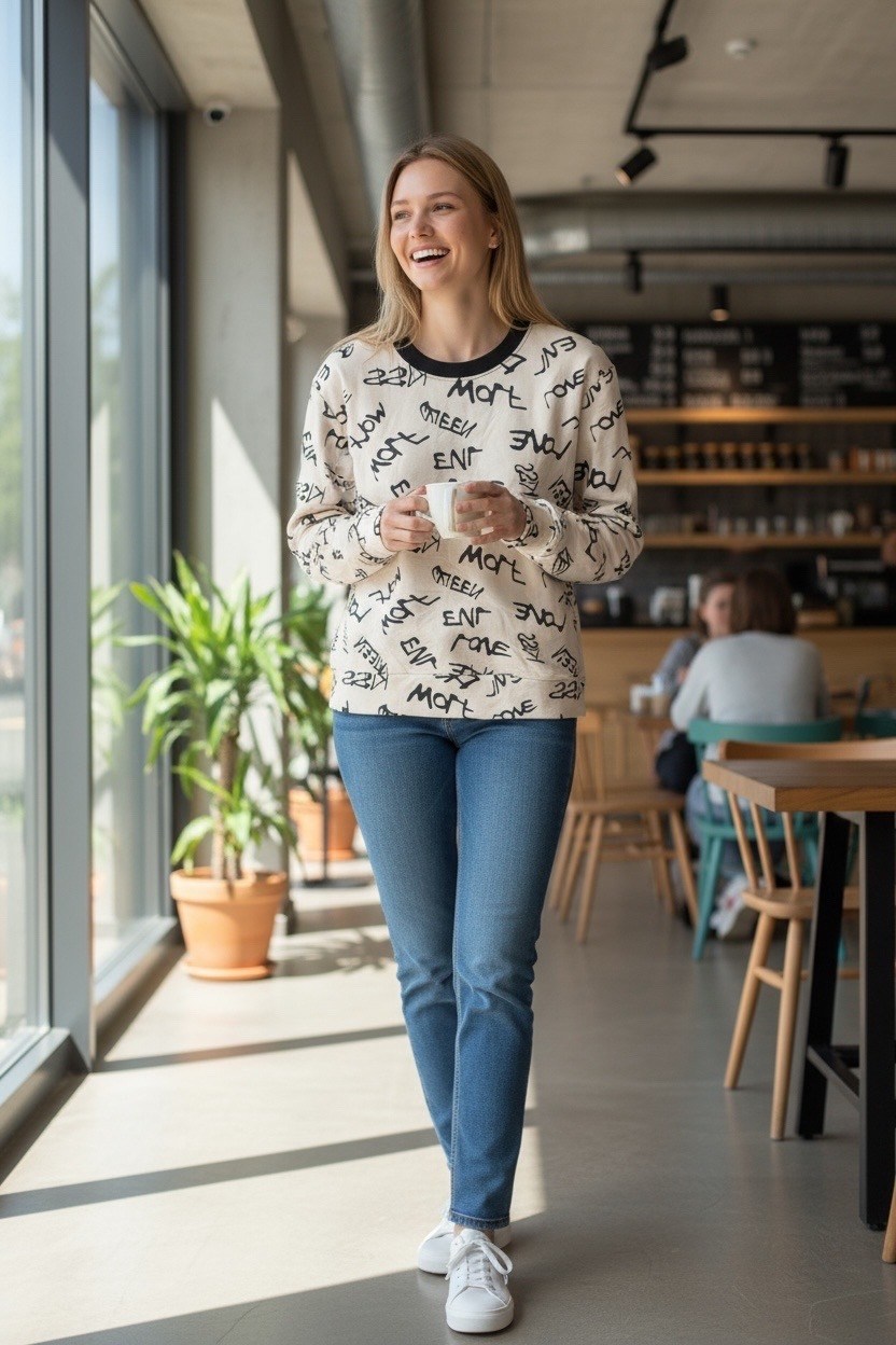 свитшот женская,свитшот,свитшот с принтом,свитшот laredoute свитшот с графичным принтом,толстовки свитшот