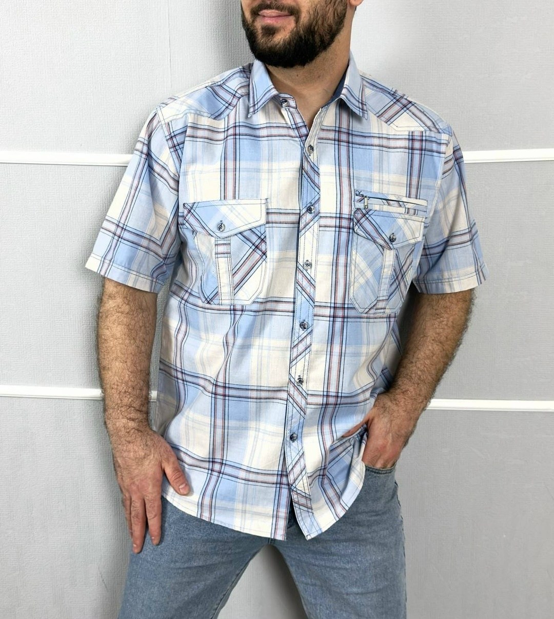 рубашка в клетку демисезонная h&t adam store,рубашка мужская,повседневная рубашка,рубашка мужская с коротким рукавом,рубашка с короткими рукавами в клетку