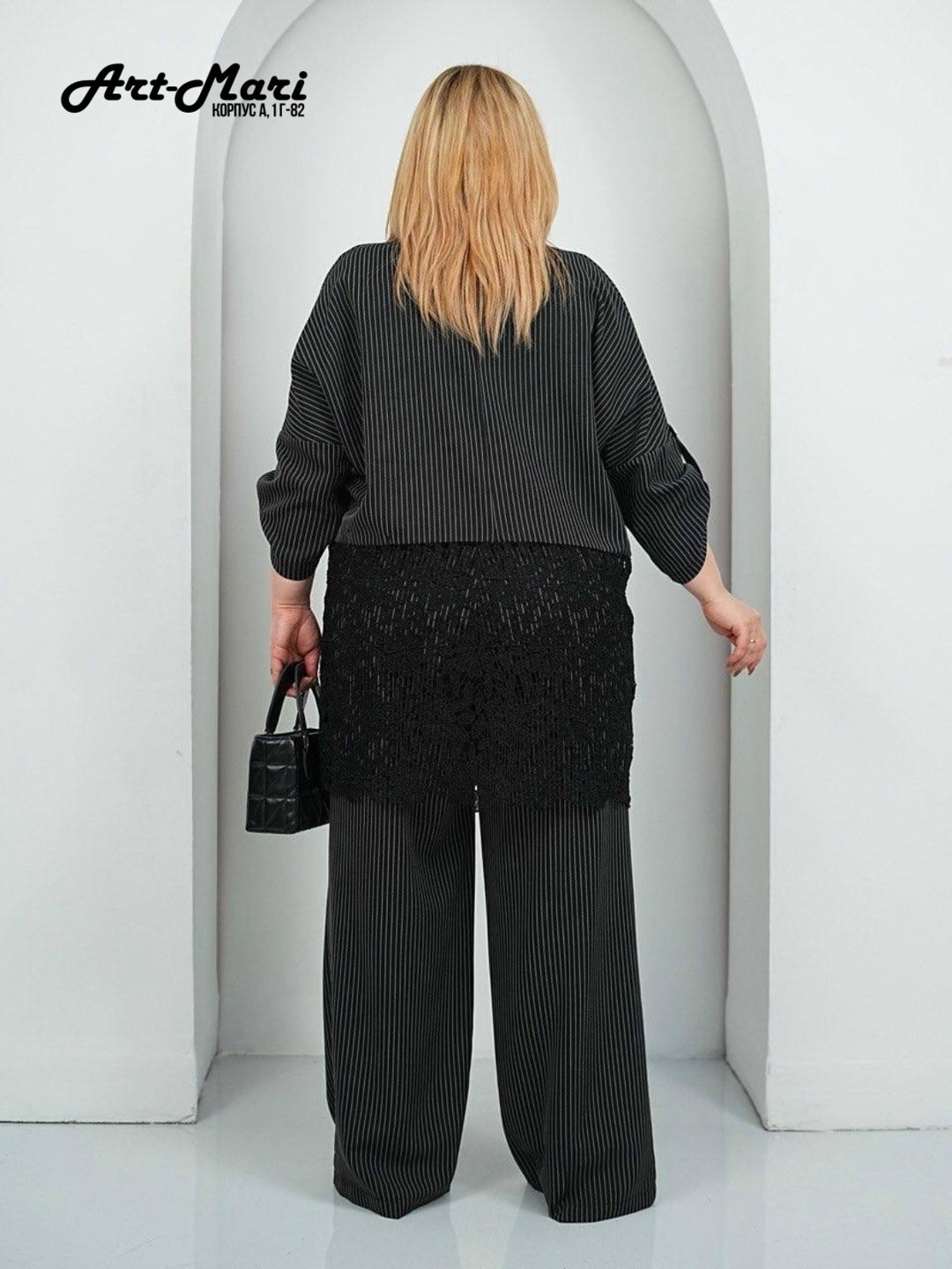 брючный костюм michel chic 1386/1 черный,костюм брючный больших размеров в полоску,брючный костюм женский больших размеров final style,брючный костюм женский,брючный комплект