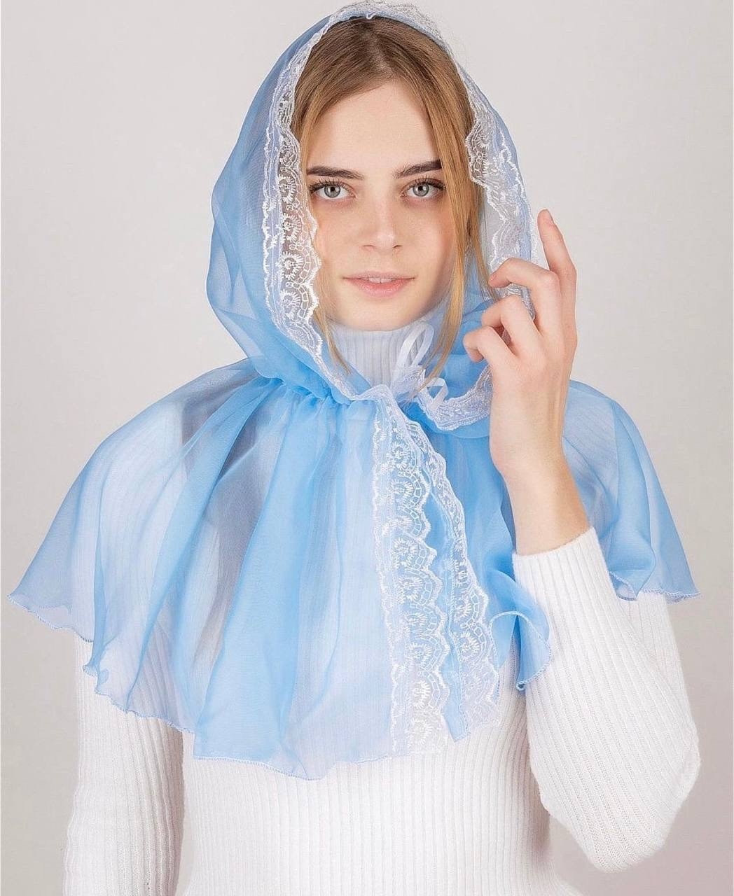 лиловый платок на голову,платок для храма женский,платок в церковь,церковный платок,платок ниспадающий
