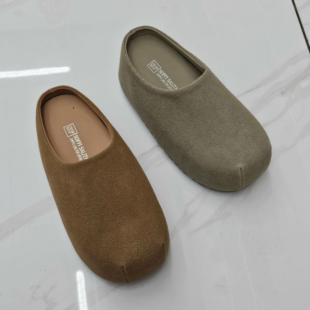 повседневные,модные шлепанцы, на плоской подошве,женская ,сабо замшевые