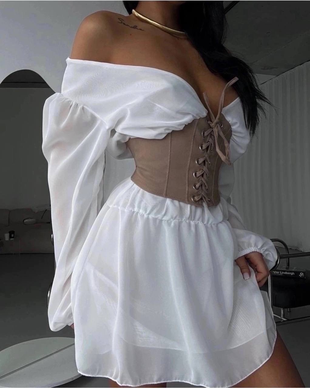 платье с корсетом,корсетный костюм из юбки и топа,костюм из шифона с корсетом и юбкой,корсетный костюм женский,приталенное платье с корсетом