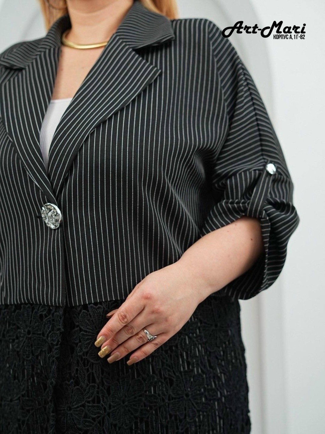 брючный костюм michel chic 1386/1 черный,костюм брючный больших размеров в полоску,брючный костюм женский больших размеров final style,брючный костюм женский,брючный комплект