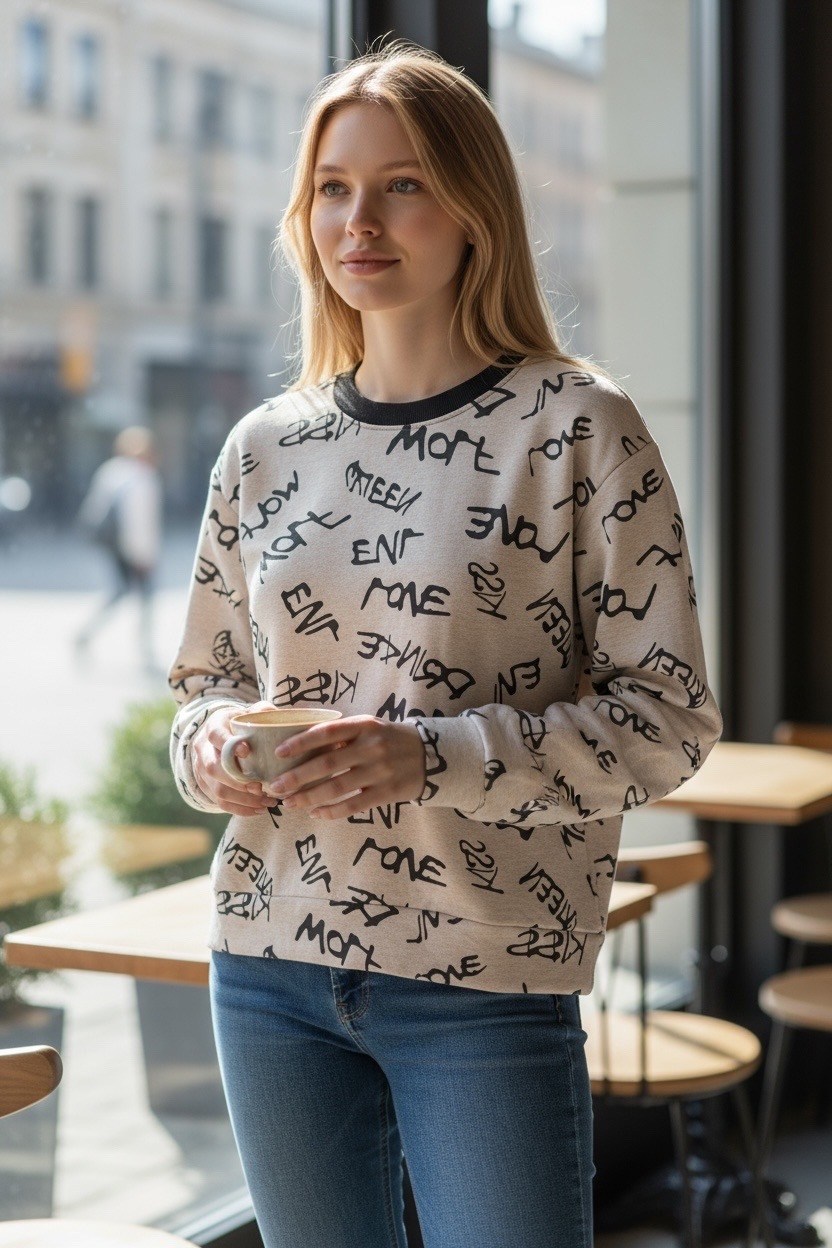 свитшот женская,свитшот,свитшот с принтом,свитшот laredoute свитшот с графичным принтом,толстовки свитшот