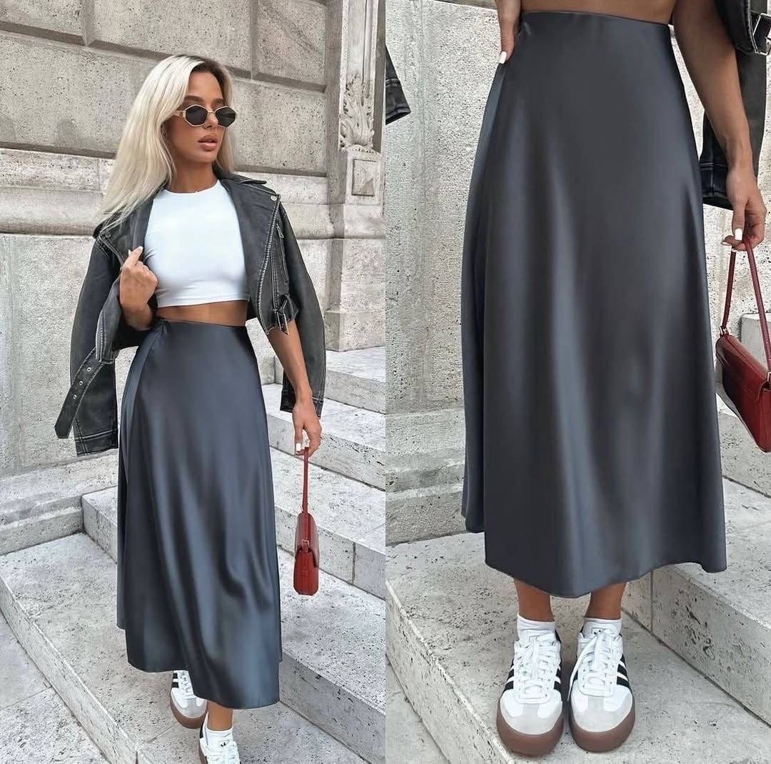 атласная юбка с высоким,юбка свободного кроя,шелковые юбки,юбка атласная миди,юбка атласная миди shop&cub777