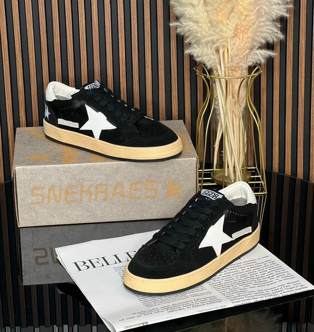 ,кеды golden goose,кроссовки golden goose,замшевые низкие кеды ballstar с аппликацией в виде звезд golden goose черный,golden goose кеды hi star на платформе черный