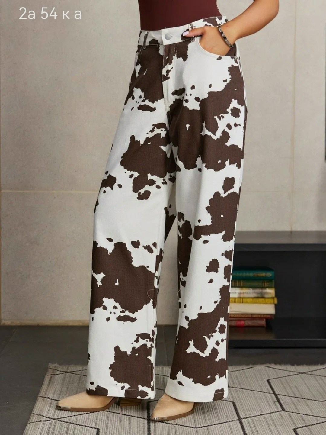 брюки с коровьим принтом,брюки с принтом,штаны с принтом,брюки модные,женские брюки с принтом