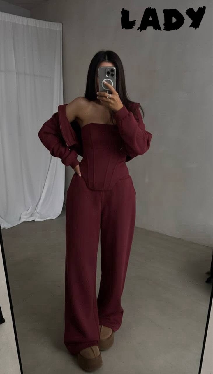 женский костюм,трикотажные костюмы,костюм марсала,широкие брюки,костюм тройка с брюками