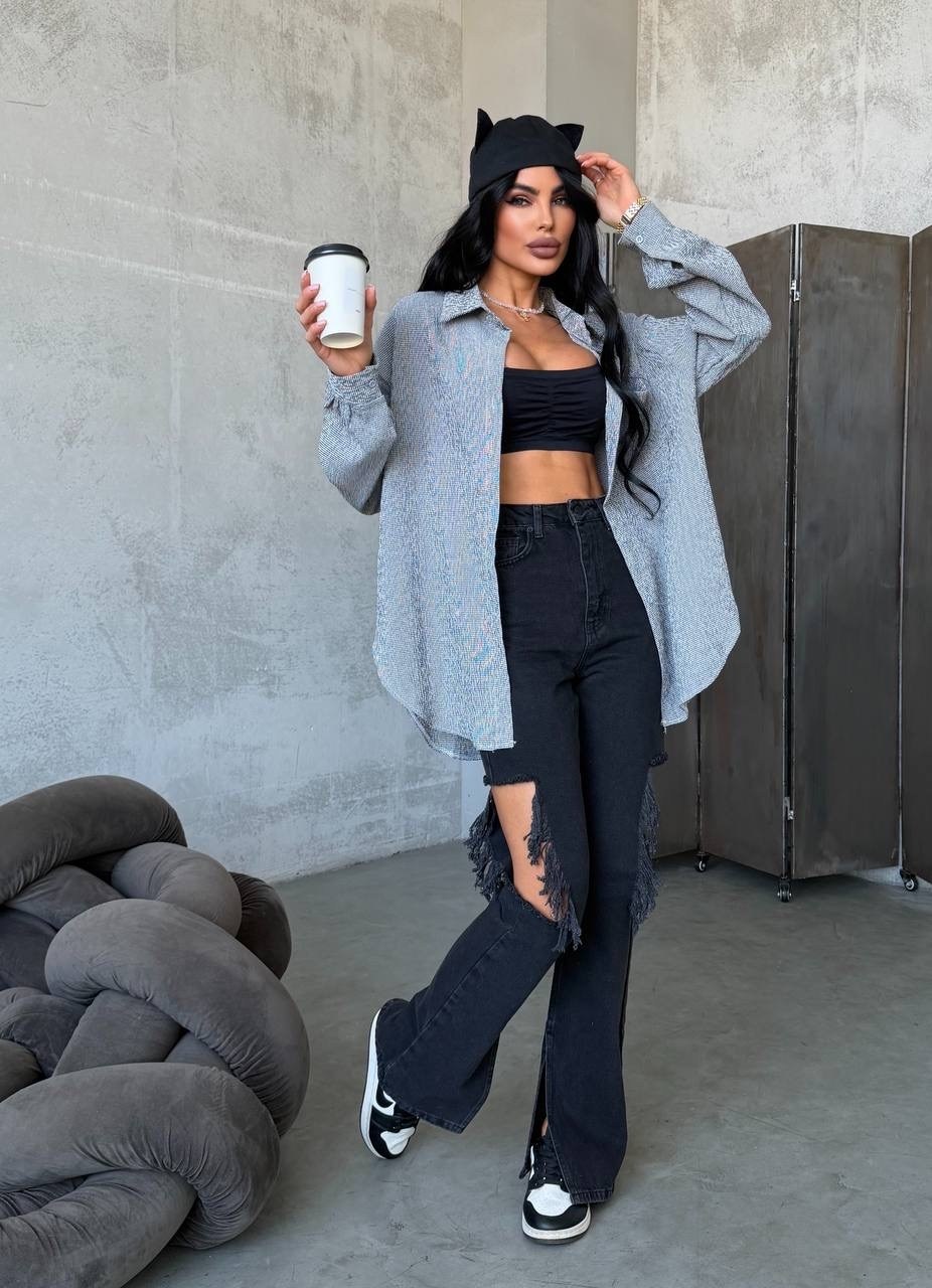 рубашка женская в клетку оверсайз,рубашка серая,женская рубашка,стильная рубашка,рубашка модная