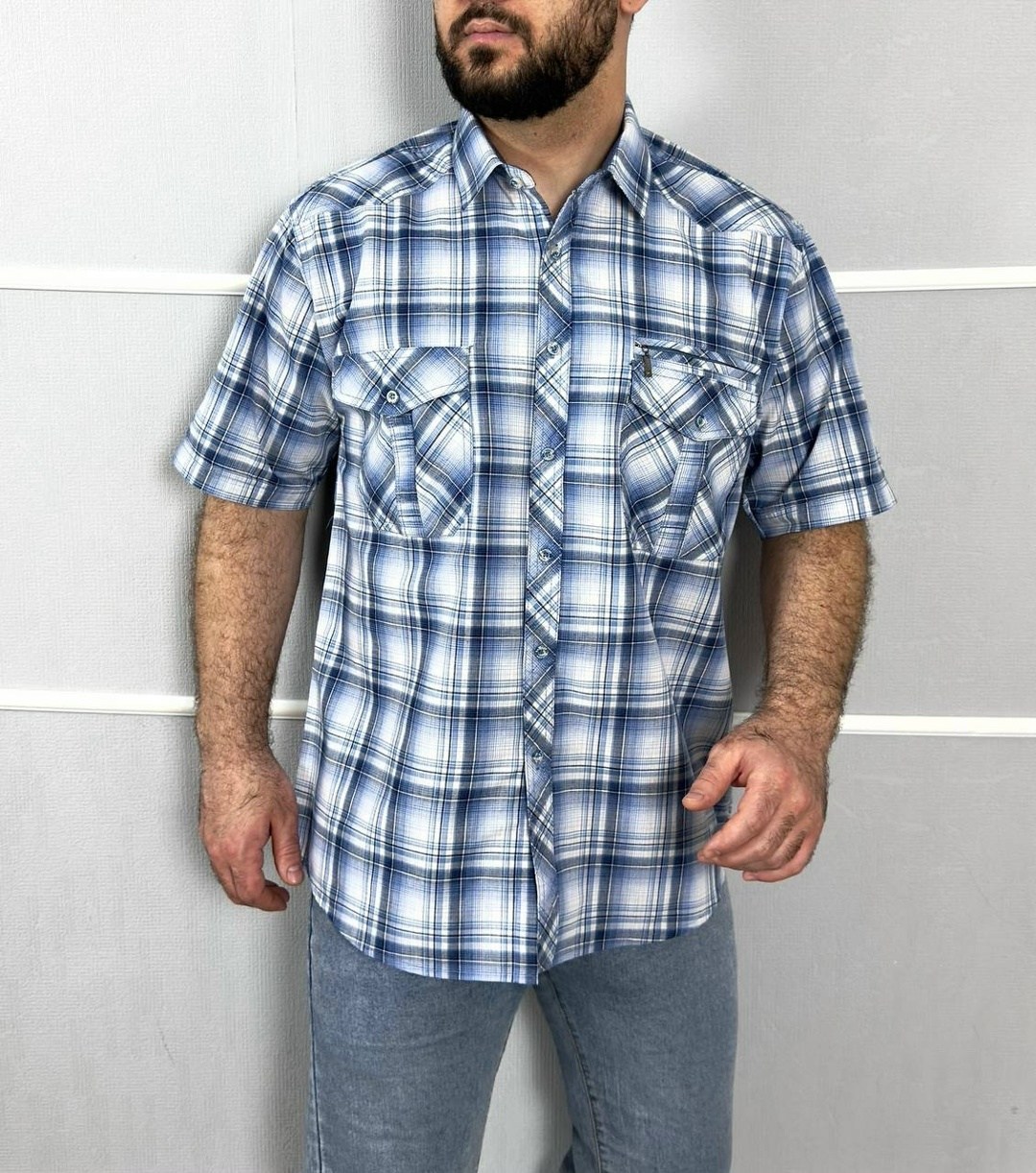 рубашка в клетку демисезонная h&t adam store,рубашка мужская,повседневная рубашка,рубашка мужская с коротким рукавом,рубашка с короткими рукавами в клетку