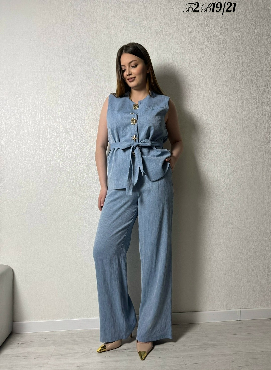 брючный костюм,костюм льняной брючный с жилетом much love,костюм льняной брючный,комплект брючный,костюм женский брючный