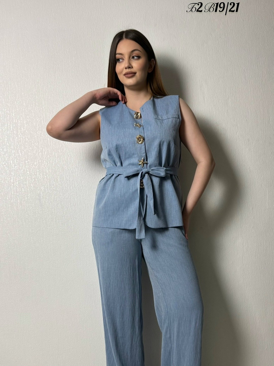 брючный костюм,костюм льняной брючный с жилетом much love,костюм льняной брючный,комплект брючный,костюм женский брючный