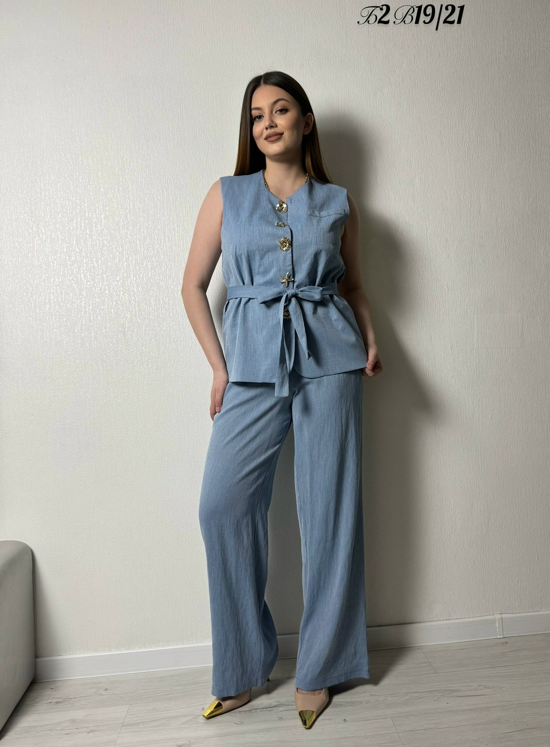 брючный костюм,костюм льняной брючный с жилетом much love,костюм льняной брючный,комплект брючный,костюм женский брючный