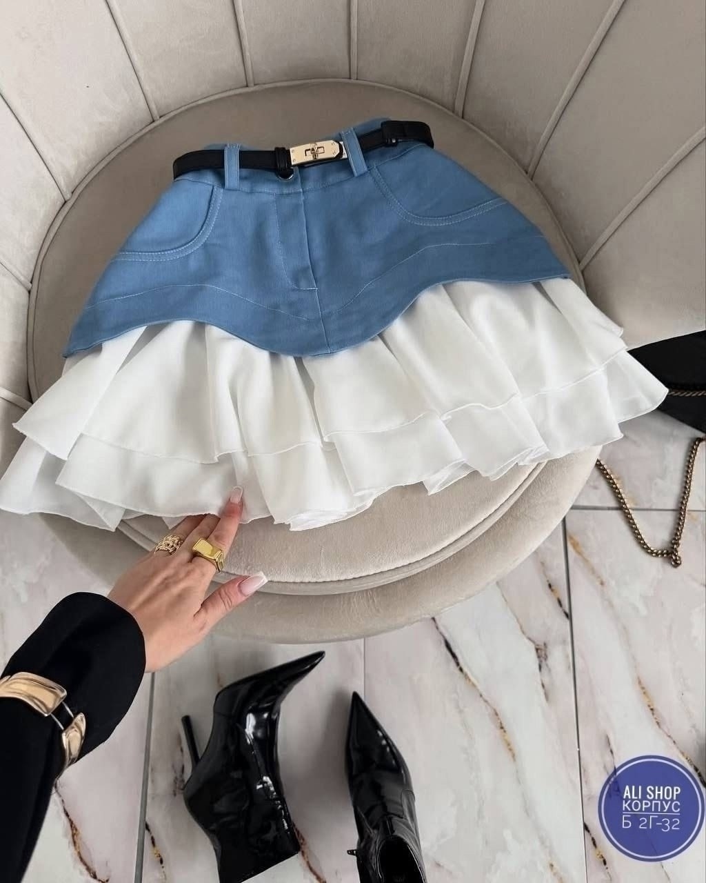 юбка джинсовая мини с воланом летняя bozbu 367368229,летняя юбка короткая с воланами zena's collective,юбка,юбка женская джинсовая с летящим воланом короткая,юбка с оборками