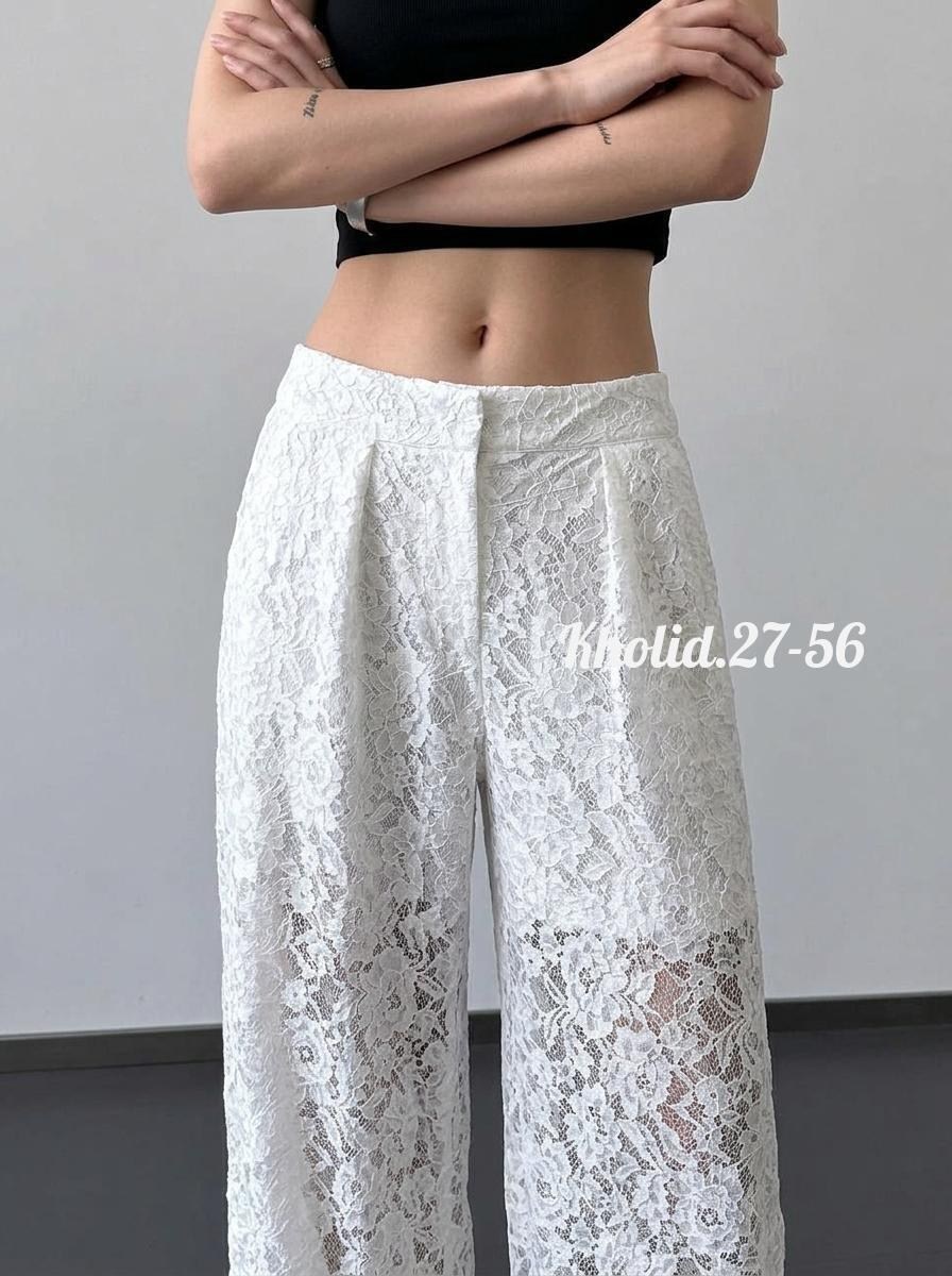 брюки прямые из кружева mollis,брюки с кружевом,брюки прямые из кружева,брюки белые кружевные,брюки из кружева