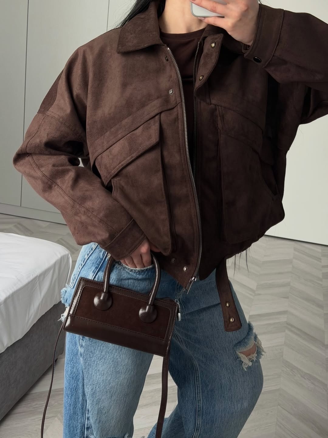 куртка замшевая,бомбер укороченный оверсайз замшевый куртка рабочего тренд saint shine,бомбер женская куртка,куртка коричневая,куртка замш