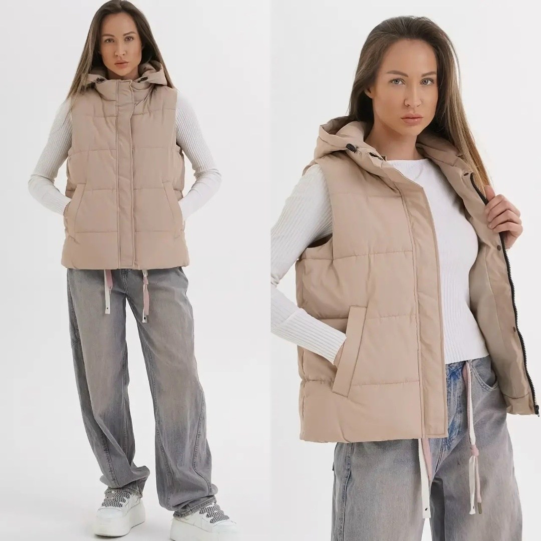 жилетка оверсайз утепленная безрукавка с капюшоном lucasta style,жилет утепленный lucasta style,женская жилетка,жилет утепленный с капюшоном стеганый безрукавка,жилет женский