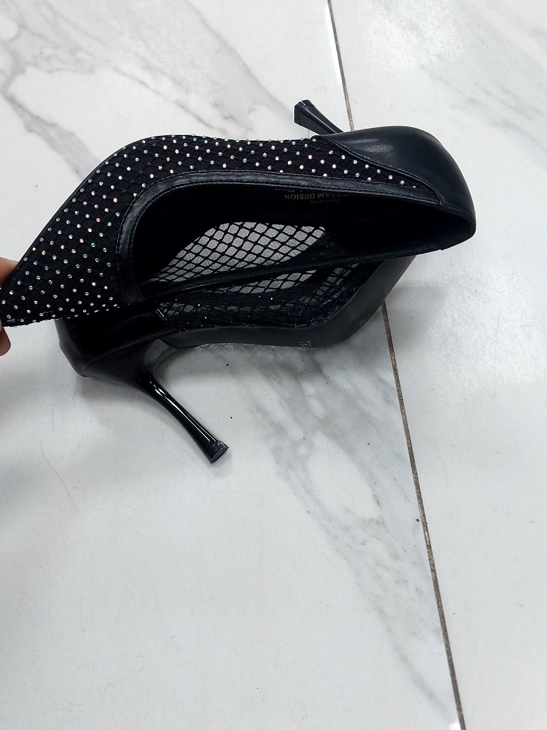 ,туфли-лодочки из декоративной сетки и искусственной кожи stella mccartney черный,туфли женские,туфли сетка стразы,женские туфли лодочки