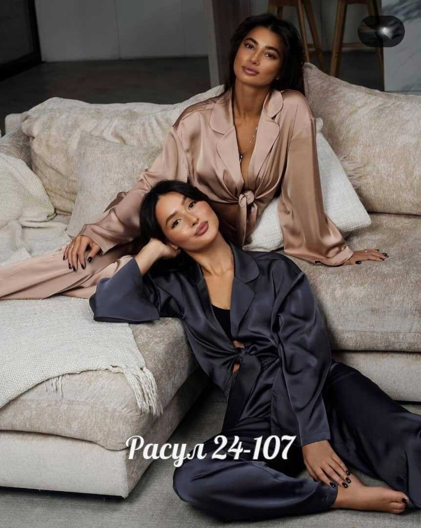 шелковая женская пижама,пижама со штанами шелковая,пижама женская,женский шелковый халат,атласный халат