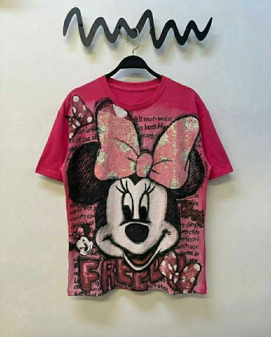 футболка оверсайз с принтом мики маус fashion lux,футболка оверсайз со стразам,женская футболка,футболка женская оверсайз,футболки оверсайз с принтами